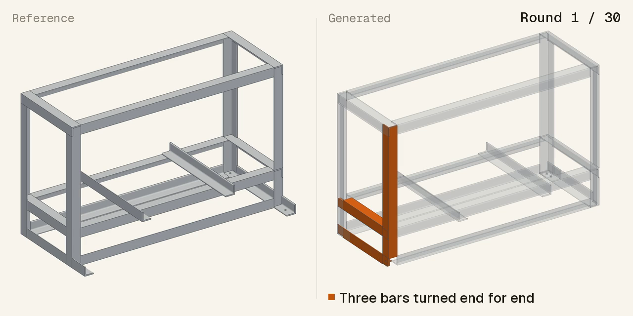 A support frame: the reference and GPT-6 Astra's answer at low effort