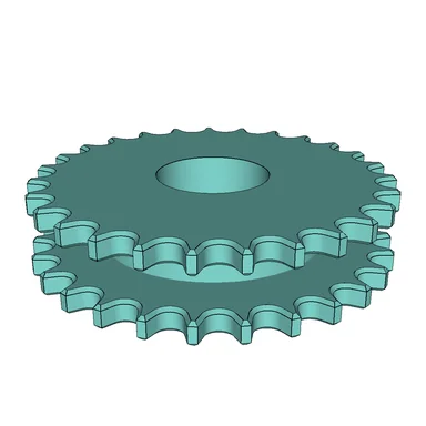 double_simplex_sprocket — a dimensioned BenchCAD part (ISO 606 duplex roller-chain sprocket)
